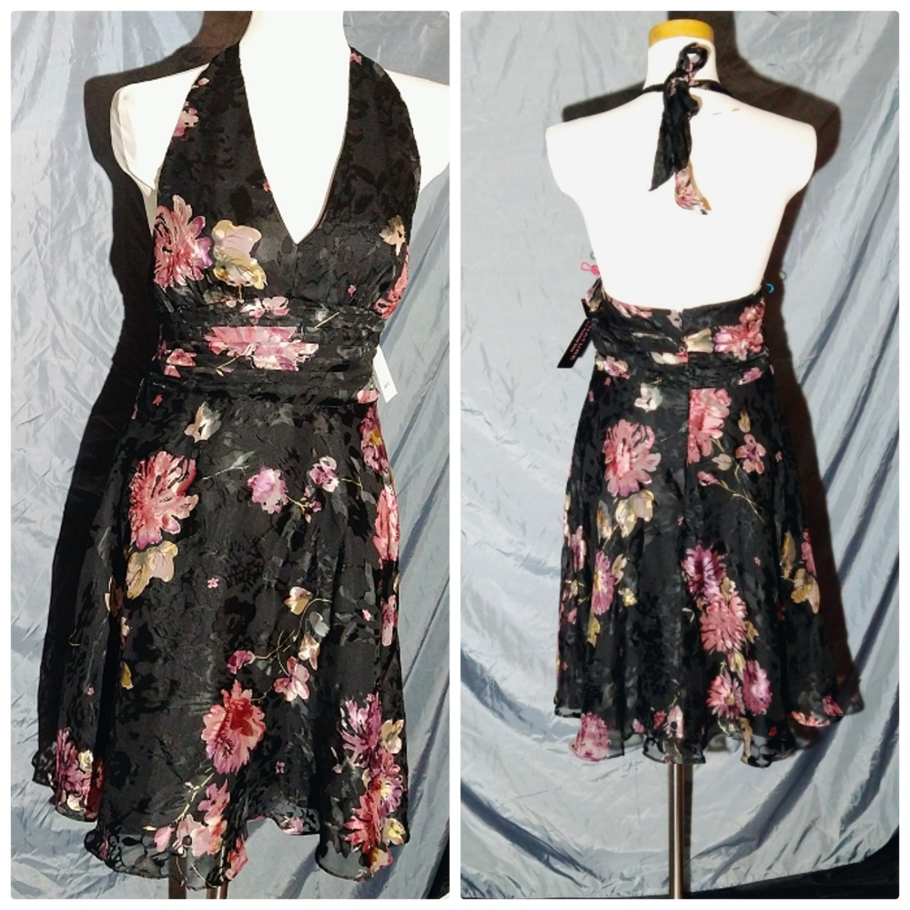 8) Signature by  Robbie Bee Silk Blend Crepe Halter Cocktail Dress